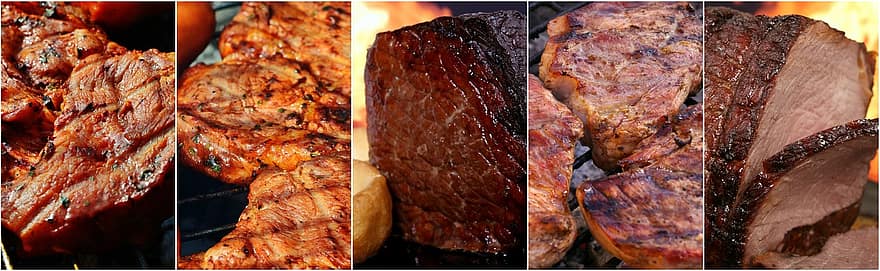 griglia, collage, carne, grigliato, cibo, barbecue, collage di cibo, cibo marrone