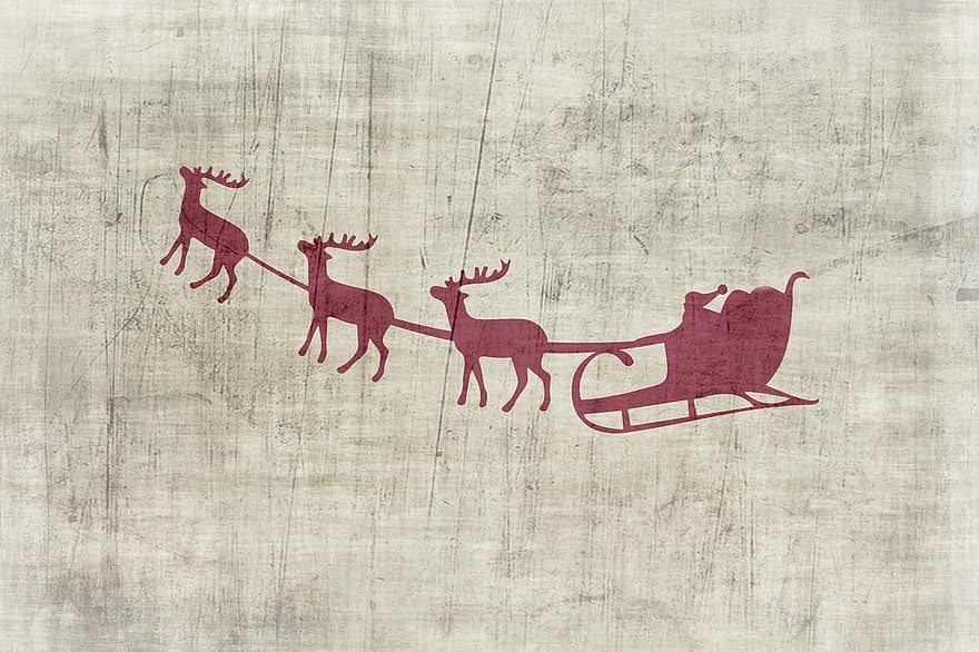 Navidad, fondo, motivo navideño, Papá Noel, reno, trineo de navidad, pasado de moda, antiguo