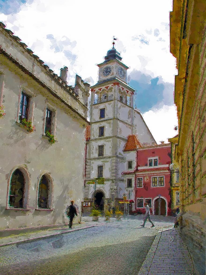 Třeboň, Tower, Painting, Czech Republic