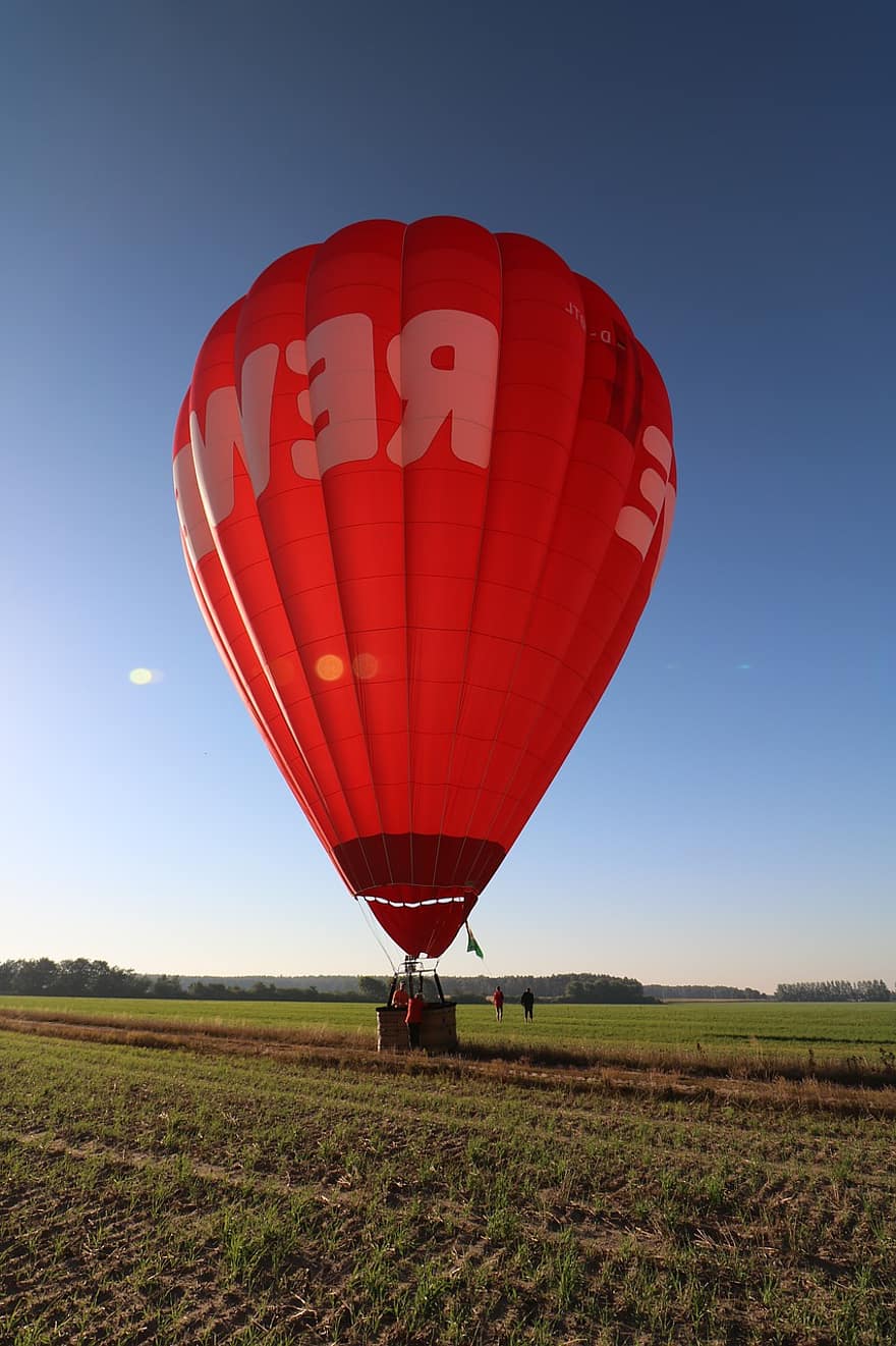 балон с горещ въздух, балон, езда, поле, изглед, пътуване