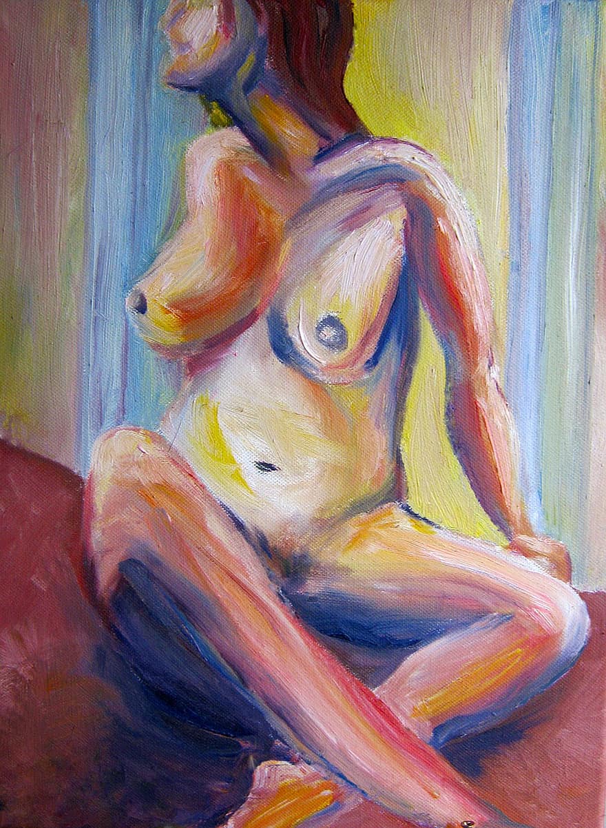 жена, живопис с маслени бои, живопис, цветен, акт, платно, женски пол