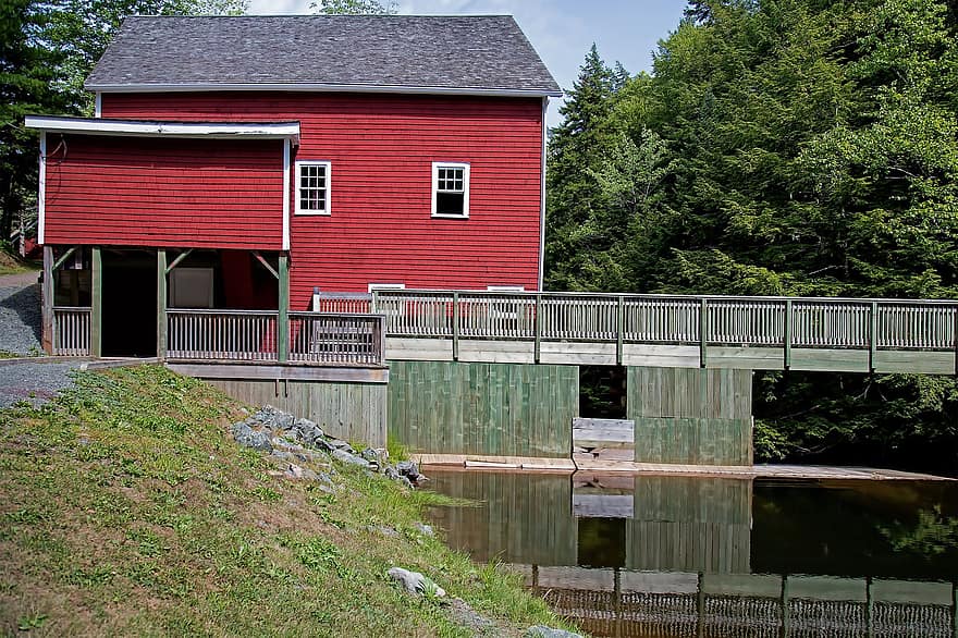 grist mill, campagna, all'aperto, panoramico, ruota d'acqua, legna, acqua, architettura, estate, foresta, albero