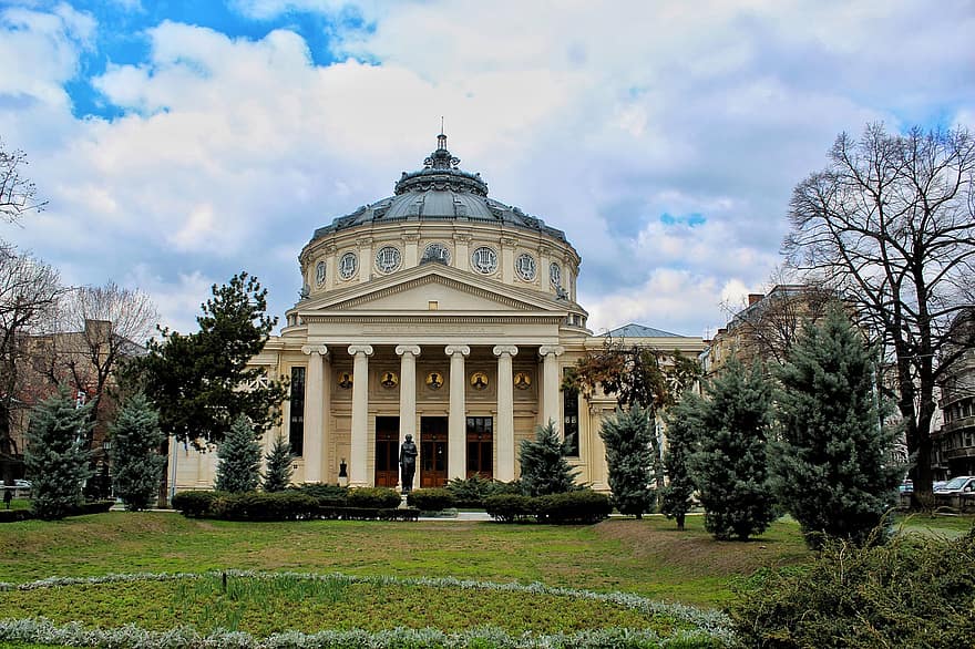 Rumunijos Athenaeum, pastatas, fasadas, orientyras, istorinis, koncertų salė, architektūra, Miestas, bukareštas