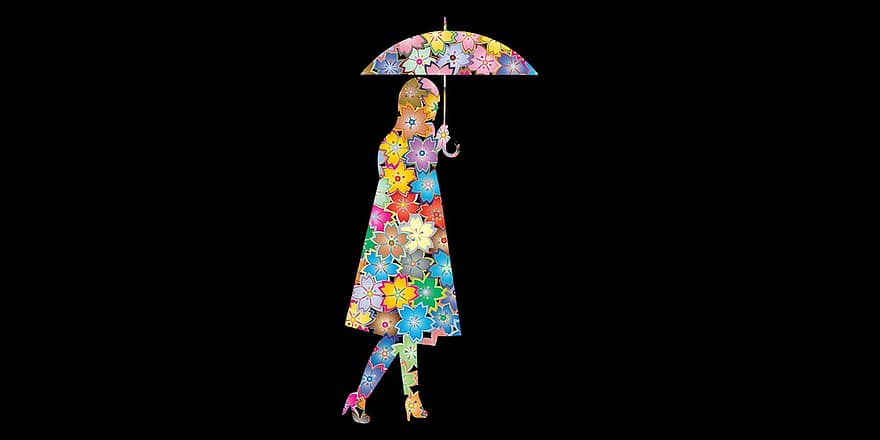 Girl, Flower, Umbrella, Florist, Rose, Walking Girl, Night, Dark, Beauty, Mother, Mom