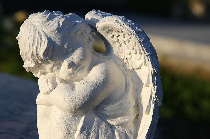 ángel de piedra, estatua, figura, escultura, alas, decoración, amor, memoria, cementerio, naturaleza