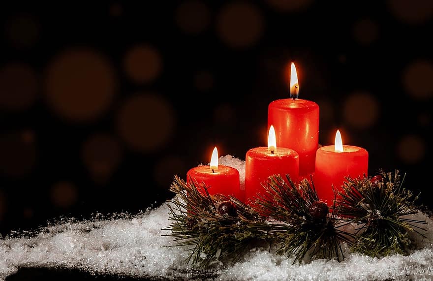 κεριά, Χριστούγεννα, έλευση, χριστουγεννιάτικα κεριά, χιόνι, πάγος, χειμώνας, φως κεριών, Εποχή Άφιξης, διακόσμηση, Χριστουγεννιάτικη κάρτα