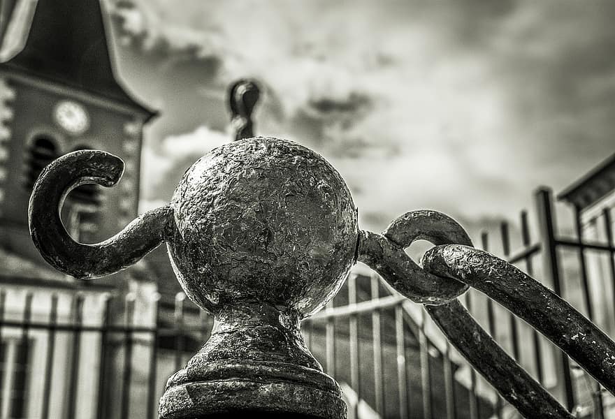 Metal, Iron, Entrance, Ball, Link, String, Church, Bell Tower, Outside, City