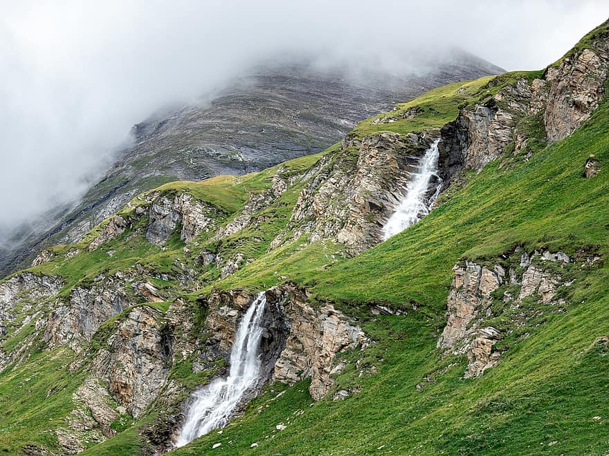 wodospad, park, krajowy, Austria, Natura, na wolnym powietrzu, Góra, trawa, krajobraz, lato, woda