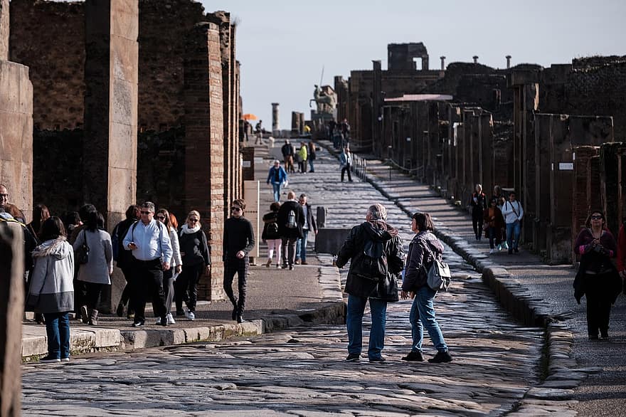 rejse, Pompei, Italien, turister, mennesker, Folk På Gaderne
