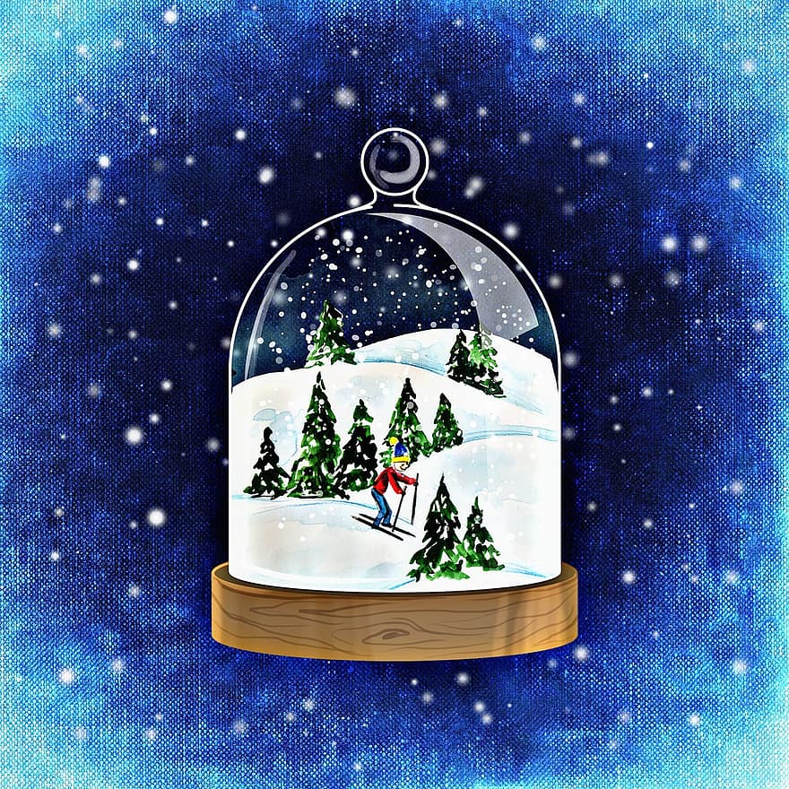 겨울, 스노우 볼, 눈, 감기, 장난, 푸른, 12 월, 크리스마스