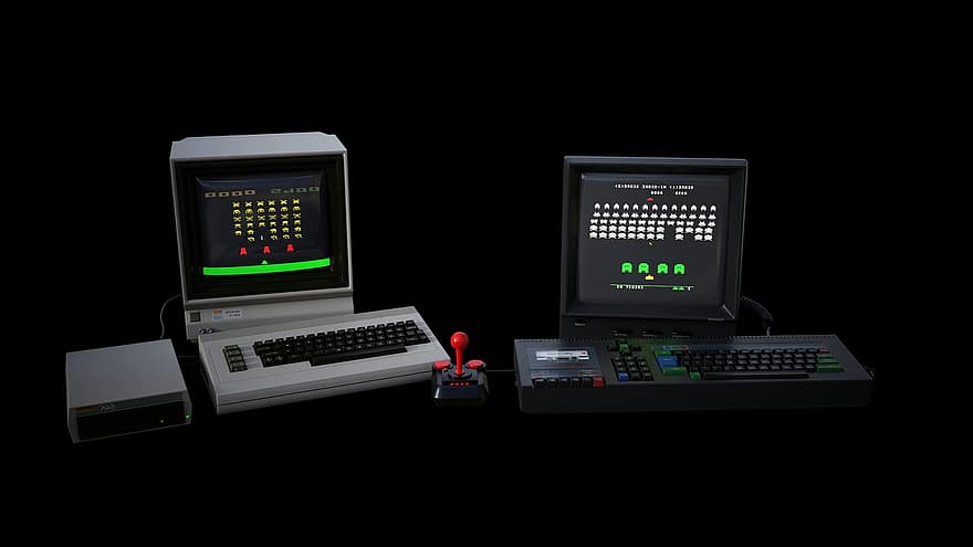 Space Invaders, 8 Bit, atari, Computer, alt, obsolet, Ausländer, Tastatur, Technologie, Monitor, sega