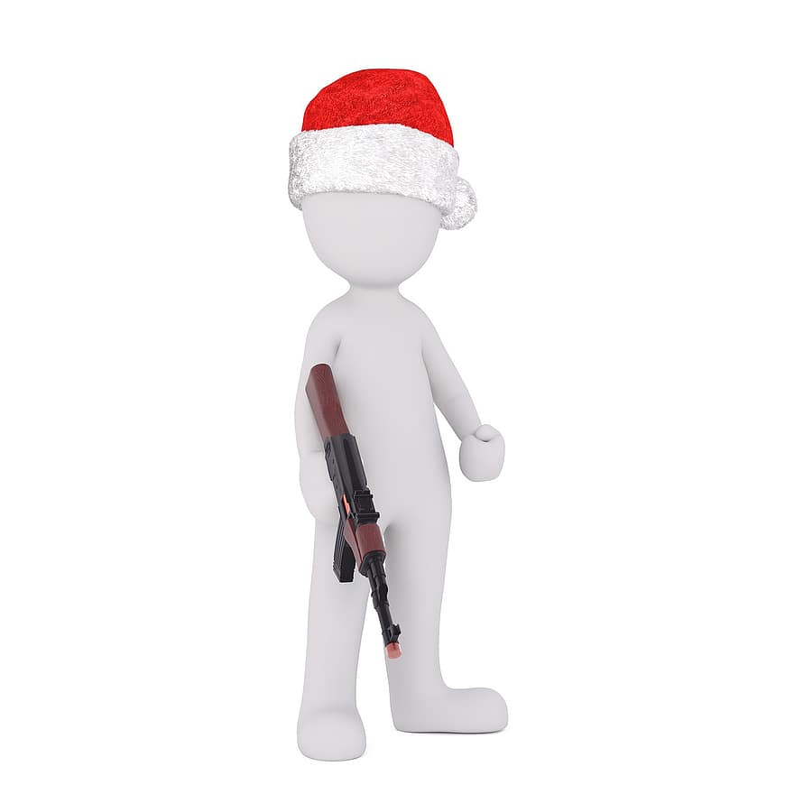 mâle blanc, modèle 3D, isolé, 3d, modèle, tout le corps, blanc, chapeau de père Noël, Noël, cadeaux, Bonnet de noel 3d