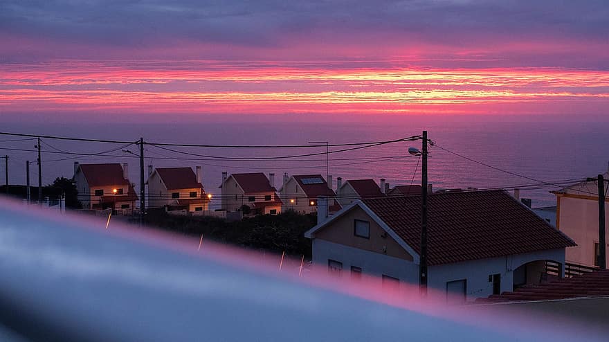 Haus, Sonnenuntergang, Dämmerung, Terrasse, Portugal, ericeira, Oceanside