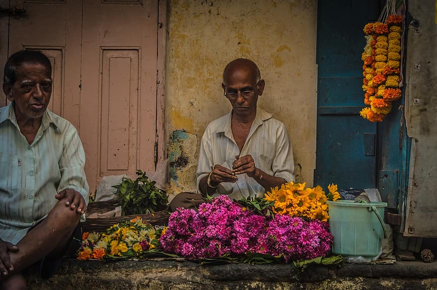 květiny, ulice, prodávajícího, vesnice