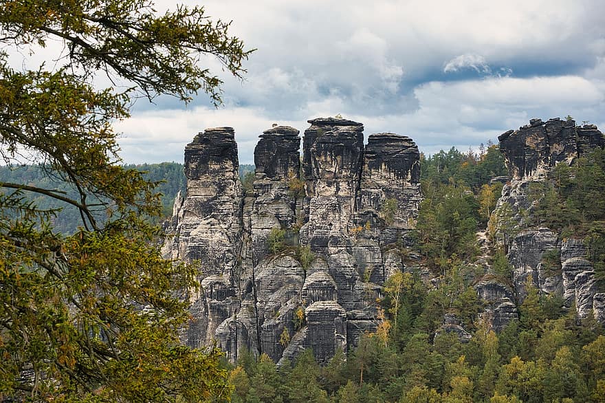 скелі, гори, піщаний камінь, ліс, саксонська швейцарія, бастей, саксонія, краєвид, Німеччина, природи, панорама