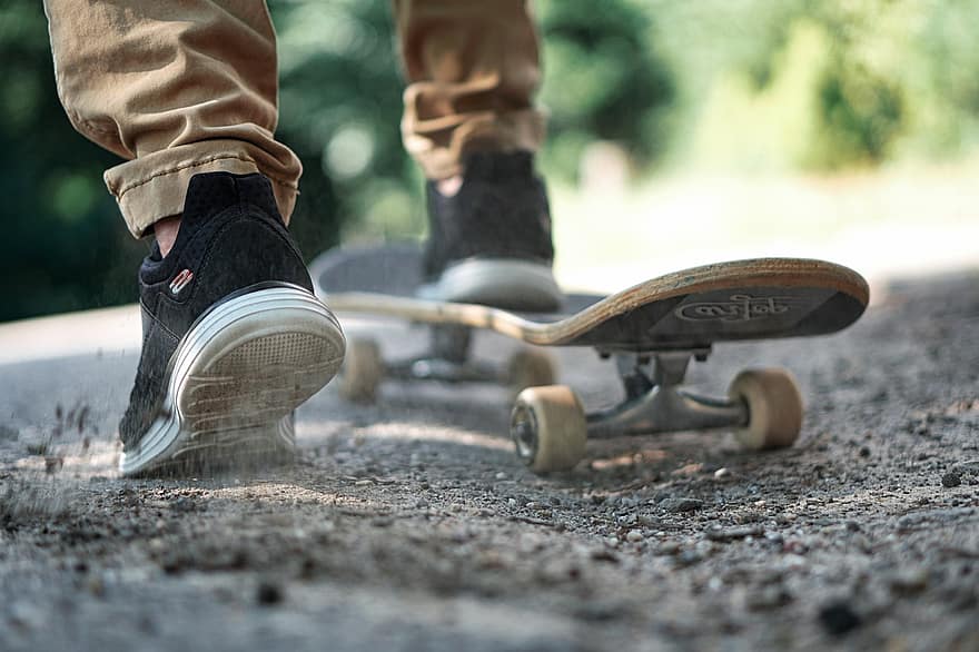 स्केटबोर्ड, जूते, सक्रिय, में, अवकाश गतिविधि, गर्मी, आनंद, खेल, सड़क, स्केटबोर्डिंग, गतिविधि