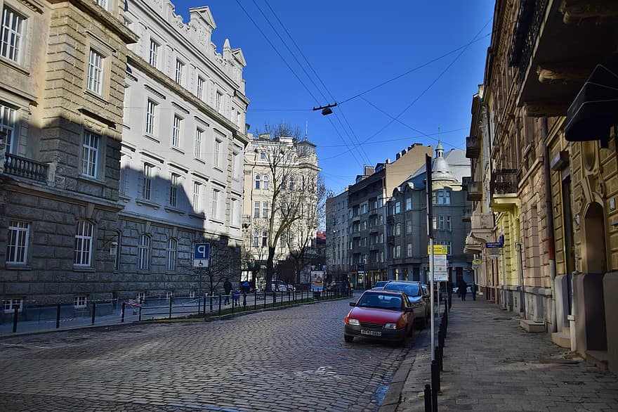 lviv, stad, ukraina, arkitektur, gata, byggnad exteriör, känt ställe, bil, stadsbild, stadsliv, byggd struktur
