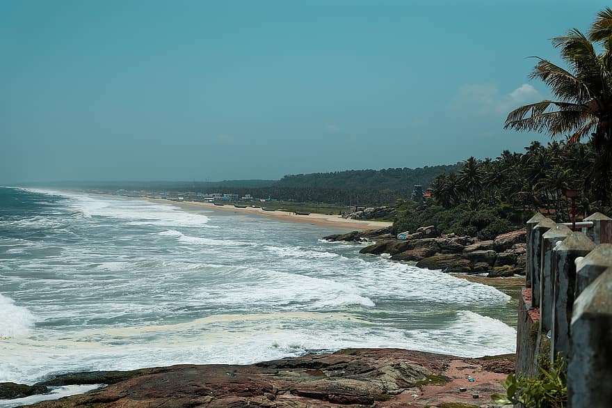 moře, Příroda, cestovat, pláž, oceán, venku, průzkum, Pláž Aazhimala, trivandrum, kerala, Indie