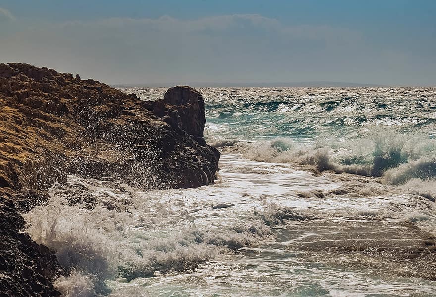 playa, Costa rocosa, mar, cielo, nubes, naturaleza, paisaje, rock, olas, ayia napa