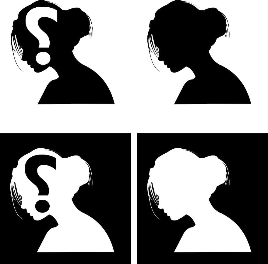 mergina, moteris, Moteris, siluetas, jauni, žmonių, portretas, laimingas, veidas, asmuo, plaukai