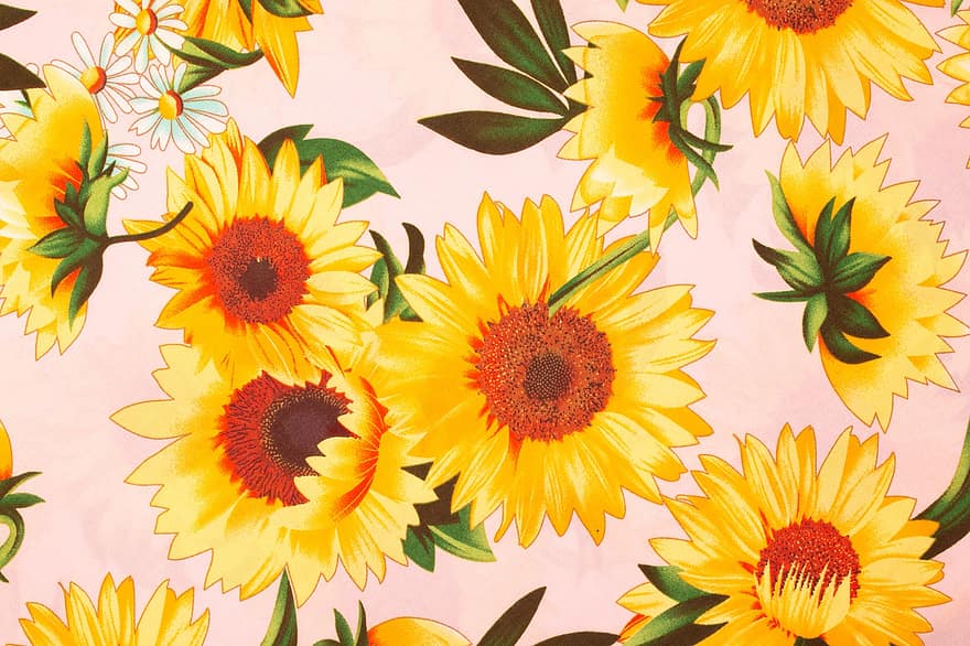 Stoff Hintergrund, Sonnenblume Hintergrund, Blumenhintergrund, Stoff, gelber Hintergrund, Textur, Tapete