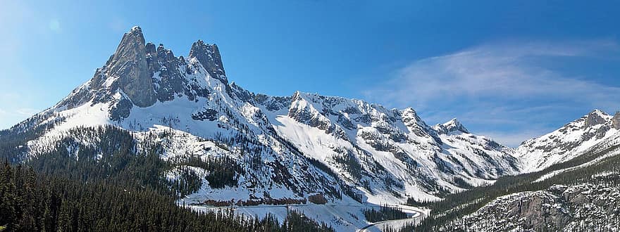 Early Winters Spiers, kalnai, aukščiausiojo lygio susitikime, panorama, sniegas, dangus, pobūdį, kraštovaizdį, piko, kalnų, peizažas
