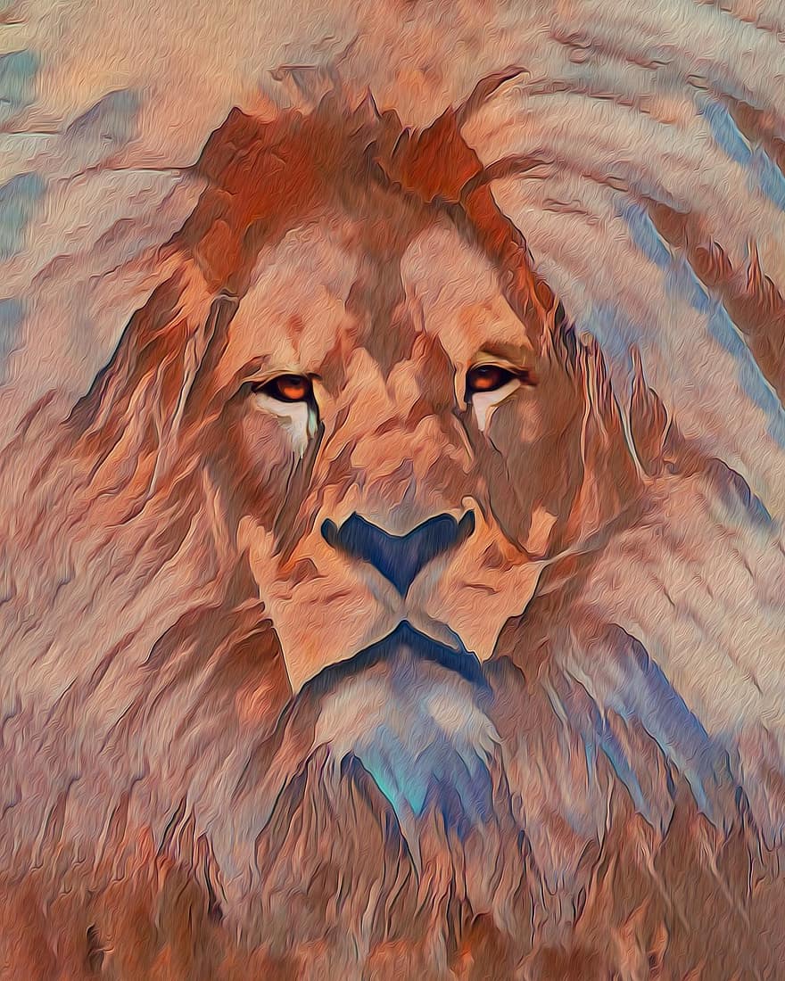 Löwe, Malerei, König des Dschungels, abstrakt, Kunstwerk, golden, Tier, Raubtier, katzenartig, Tiere in freier Wildbahn, Afrika