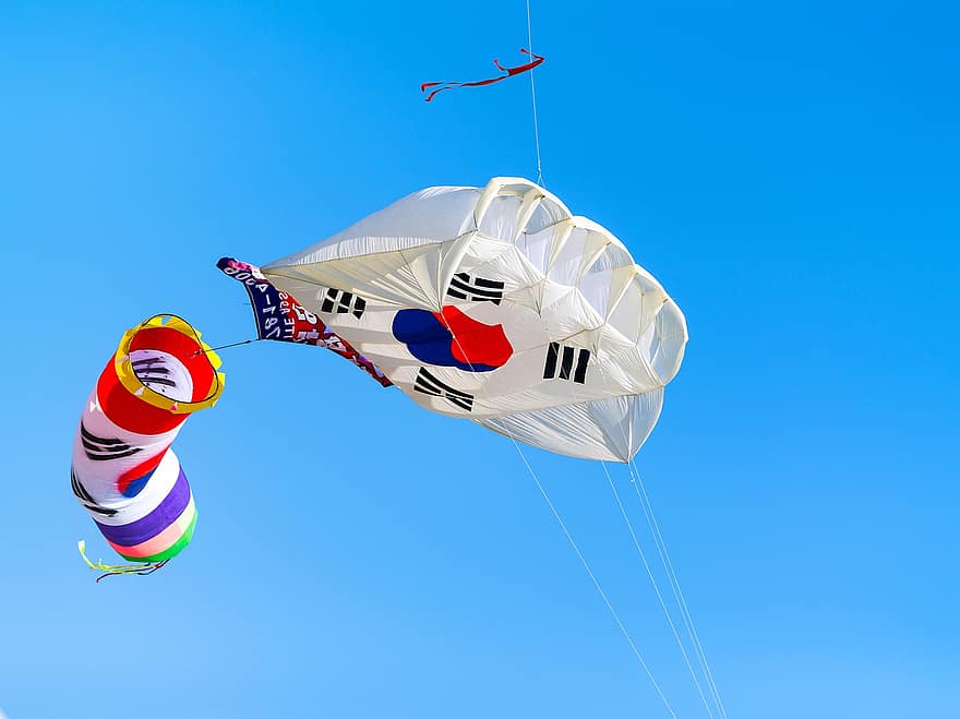 Corea, Julia Roberts, República de Corea, bandera, viento, bandera de corea del sur, cielo azul