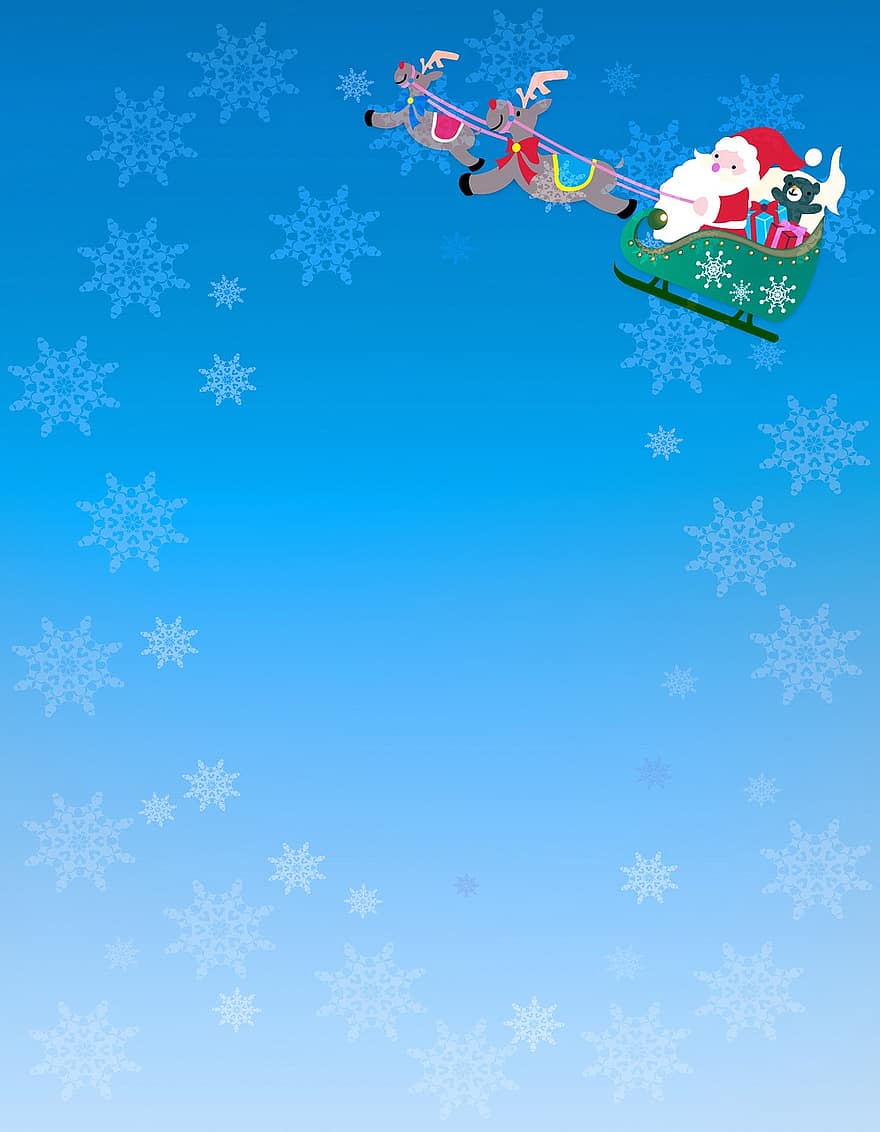 небо, Санта Клаус, сніжинка, сніг, північний олень, Різдво, ніч, зима, поява, свято, місяць