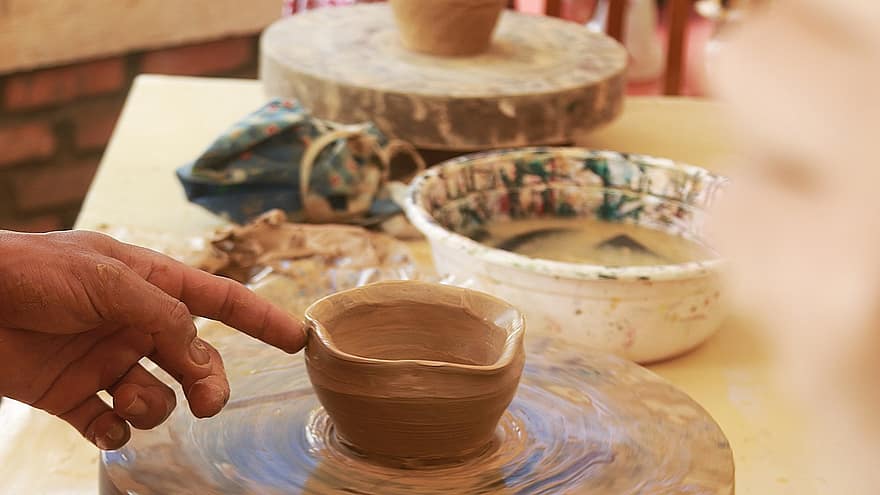 陶器、クラフト、アート、人、文化、伝統、陶工、粘土、職人、ホイール、ワークショップ