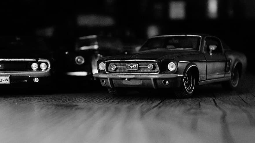 Mustang miniaturowy, Coleção de Carrinhos, carros, carro, Zdjęcia Preto E Branco, Carros Antigos, zabytkowe, Miniaturowy Mustang, Kolekcja wózków, Samochody Samochód, czarno-białe zdjęcia
