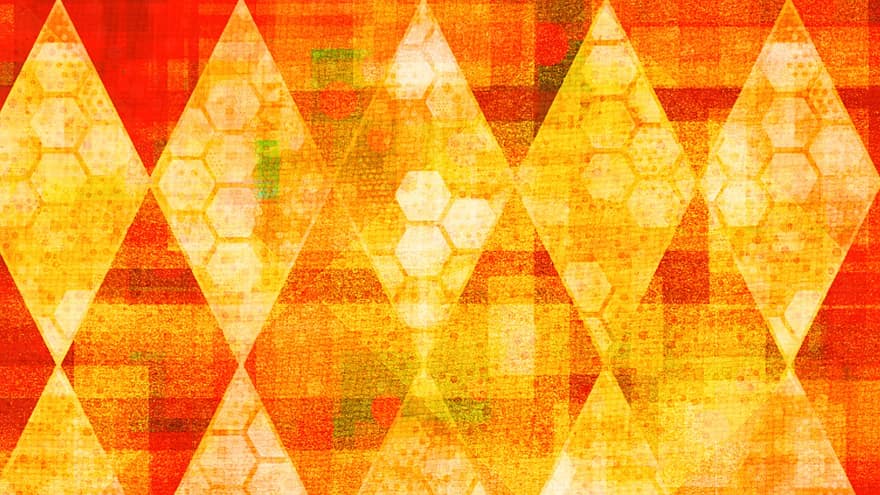 Rhombus, kariert, Orange, Muster, abstrakt, geometrisch, Mosaik-, Kristall, Diamant, rot, Gelb