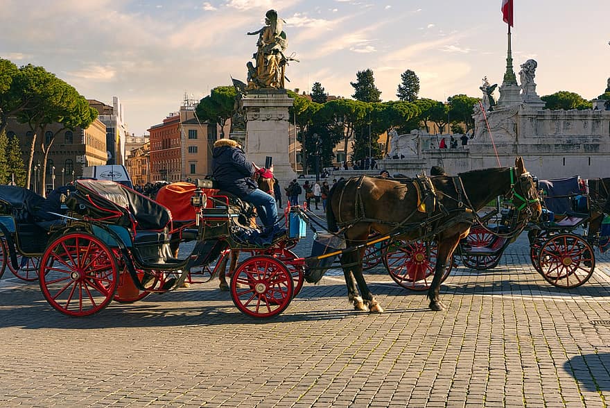 превоз, altare della patria, Рим, Италия, олтар на отечеството, Милите Игното, коне, викториански, Botticelle, транспорт, пътуване