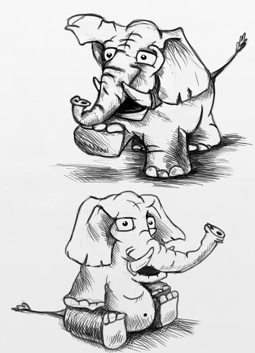 elefant, esbós, dibuixos animats