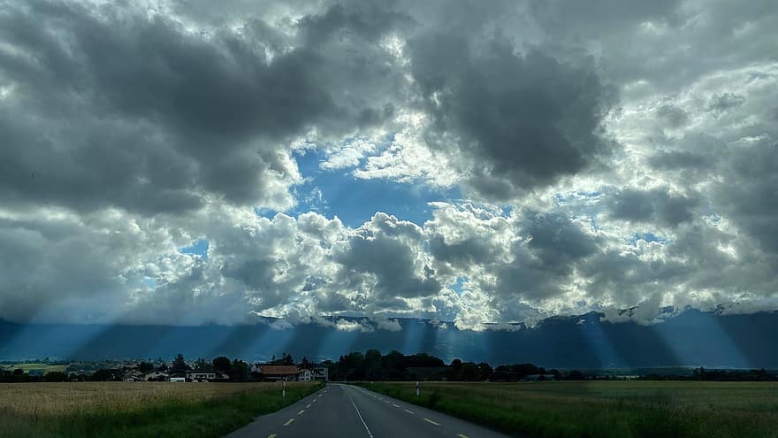 Sky, Cloud, Landscape, Road, Light, Threatening, Nature