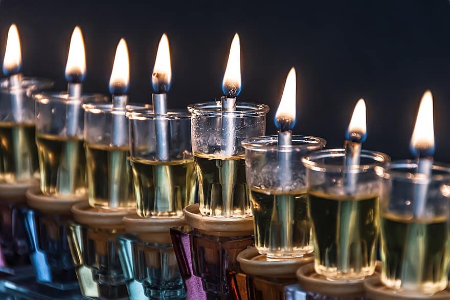 hanukkah, velas acesas, chanukah, menorah, judaico, Óleo queimando, chama, combustão, tradição judaica, Fogo Cintilante, hannuka