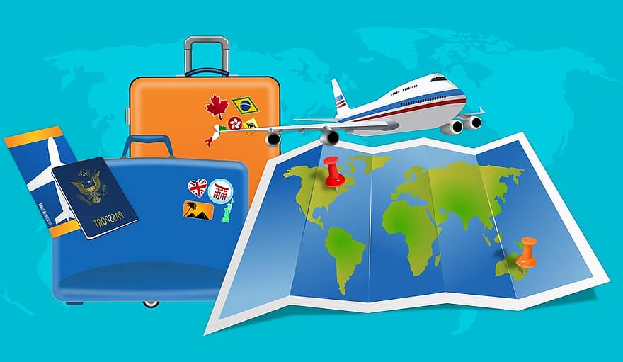 नक्शा, उड़ान, छुट्टी, सामान, वीसा, पासपोर्ट, विमान, यात्रा, परिवहन, जेट, अंतरराष्ट्रीय