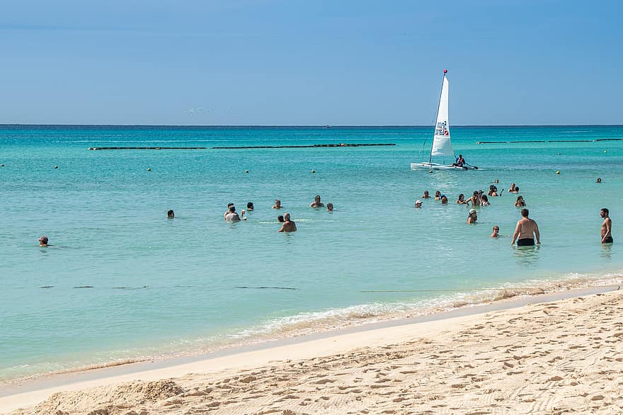 बीच, समुद्र, छुट्टी, छुट्टी का दिन, पर्यटकों, लोग, रेत, कोस्ट, फ़िरोज़ा पानी, उष्णकटिबंधीय, कैरेबियन