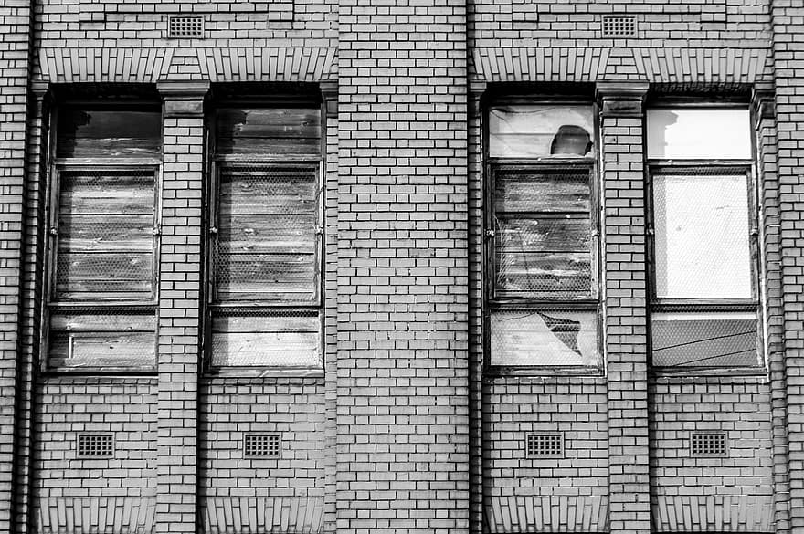edifici, maons, paret, finestra, resum, abandonat, perspectiva, arquitectura, urbà, cap gent, vell