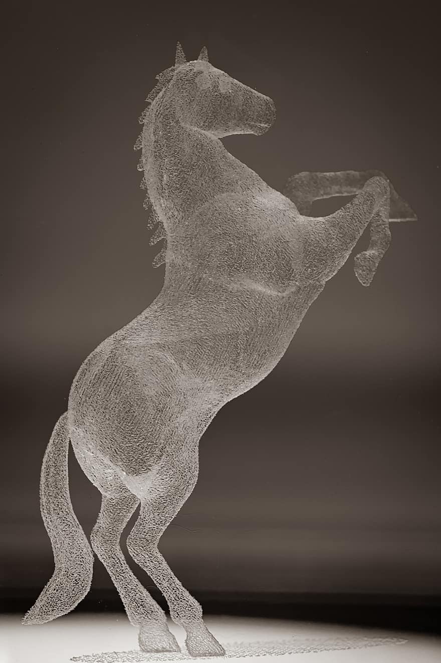 paard, dier, decoratie, hologram, glas, schijnend, detailopname, rechtop, laser, technologie, kunst