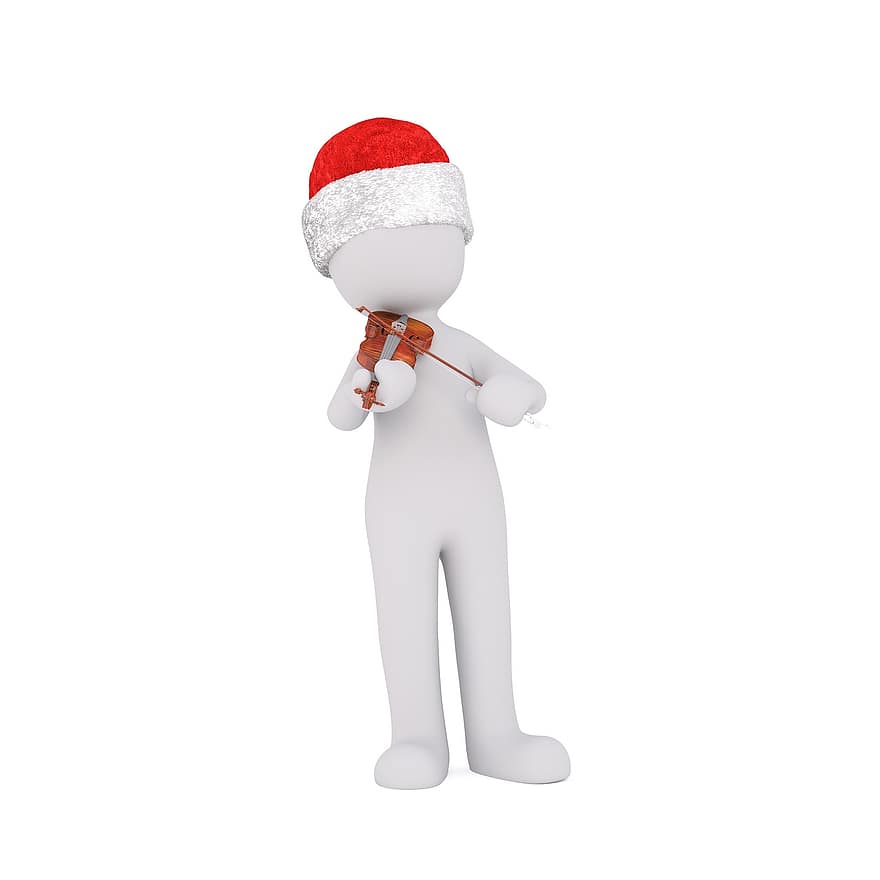 hvid mand, 3d model, figur, hvid, jul, santa hat, violin, spille violin, musikinstrument, musik, instrument