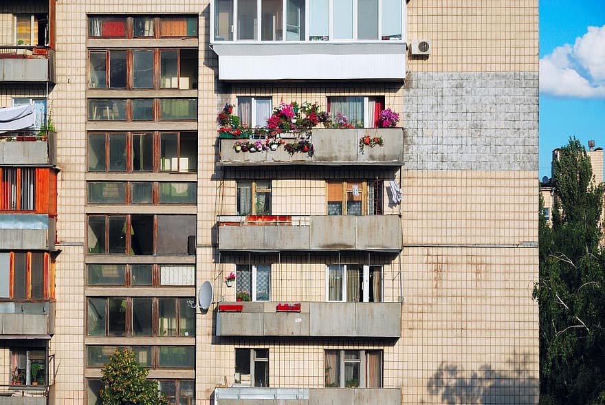Architecture, Building, Windows, House, Home, City, Kyiv, Construction, Exterior, Urban, Obsolete