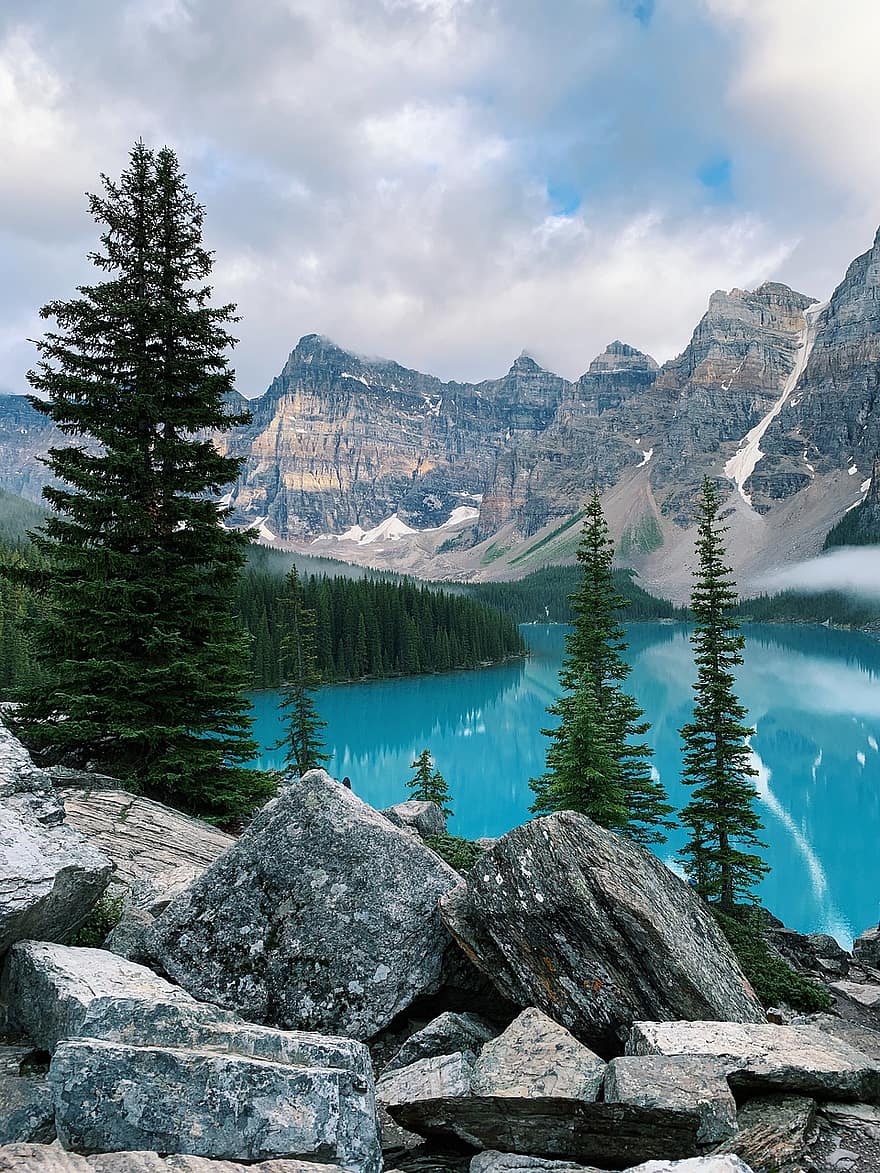 Canada, banff, alberta, Thiên nhiên, phong cảnh, Nước, hồ nước, núi, phong cảnh, ngoài trời, màu xanh da trời