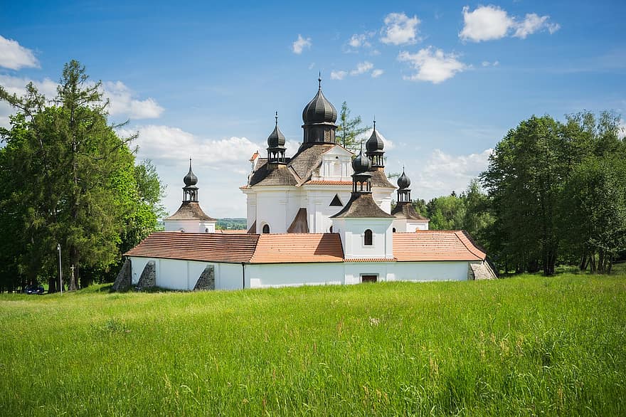 修道院、教会、TrovéSviny、建築、ボヘミア、チェコ共和国、南ボヘミア、観光、信仰、巡礼者、巡礼教会