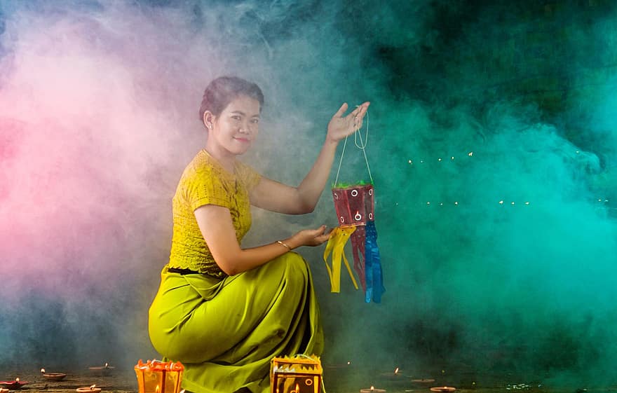 Myanmar, vrouw, festival, mistig, Azië