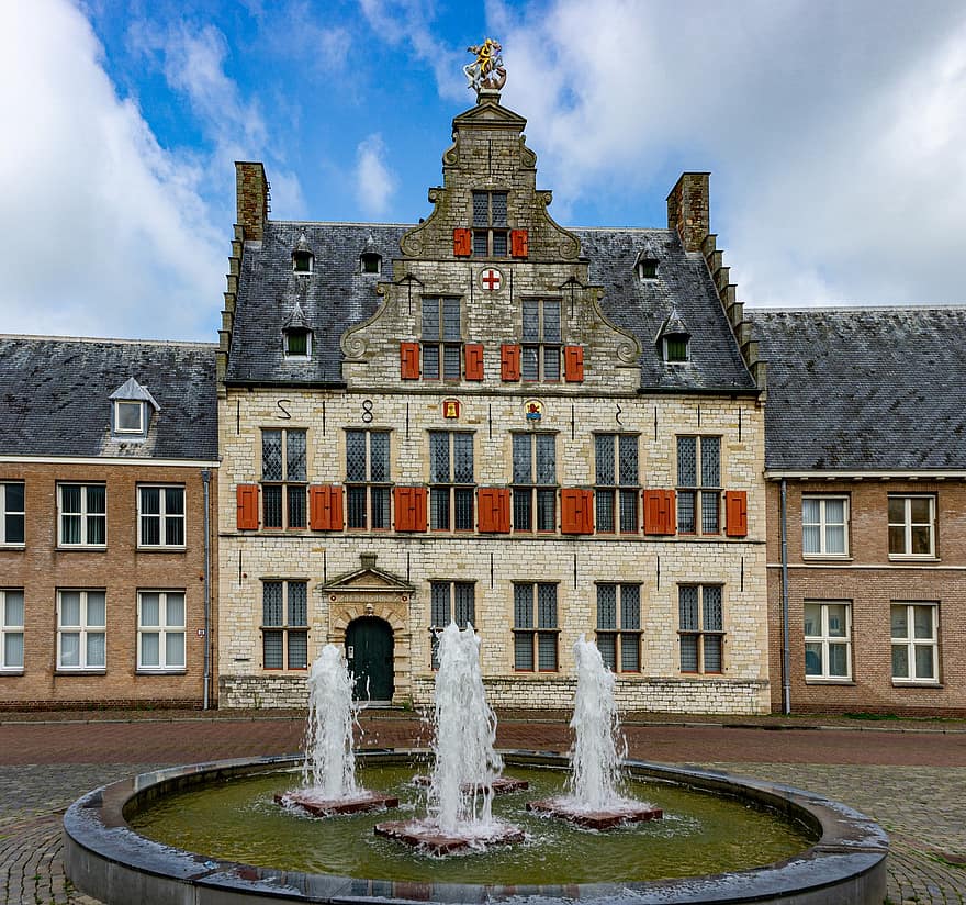 Middelburg, Sint-jorisdoelen, Fountain, Zeeland, Netherlands, Holland, Old Building, Facade, Historic, Landmark, Gothic
