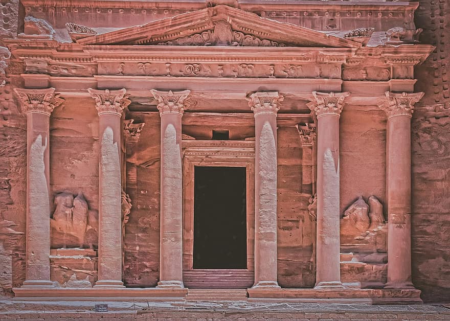 petra, jordan, tresoreria, antic, monument, arquitectura, referència, desert, cultura, façana, pedra