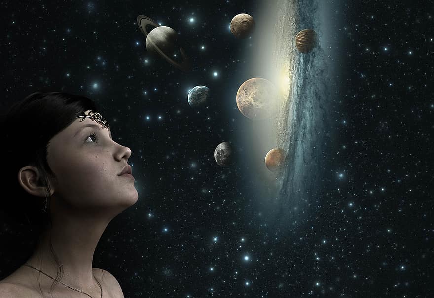 Fantasy, Space, Star, Universe, Starry Sky, Galaxy, Astronomy, Planet, Photomontage, Marvel, Girl