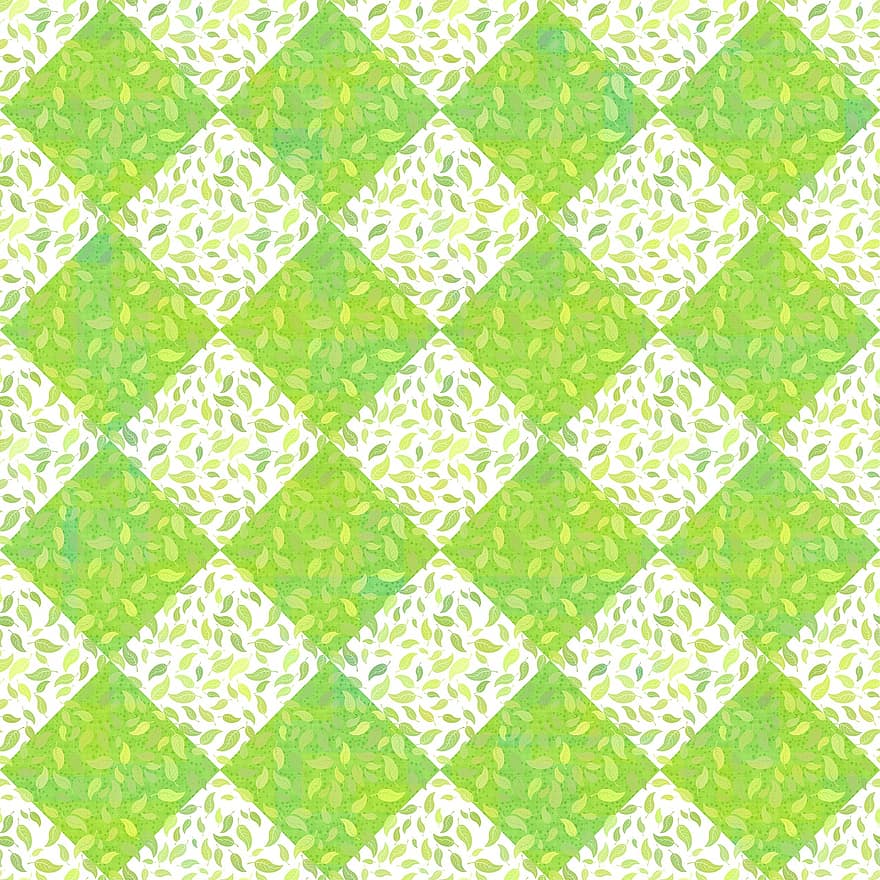 Leaves, Pattern, Seamless, Geometric, Christmas, Holiday, Saint Patrick's Day, Squares, Tiles, Checkered, Gingham