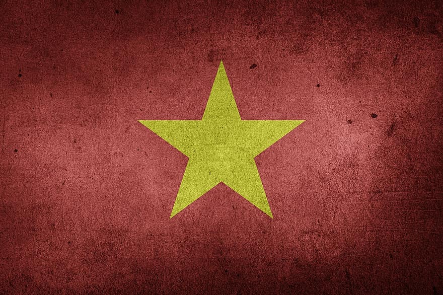 Vietnam, vlajka, grunge, Asie, Indočína